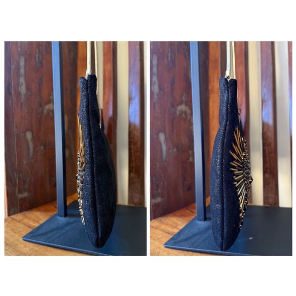 Trina Turk Miho Hand Beaded Clutch Shoulder Bag / Black Leather / Rare - Picture 4 of 14